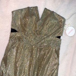 All Over Gold Glitter Strapless Bustier Jumpsuit ✨